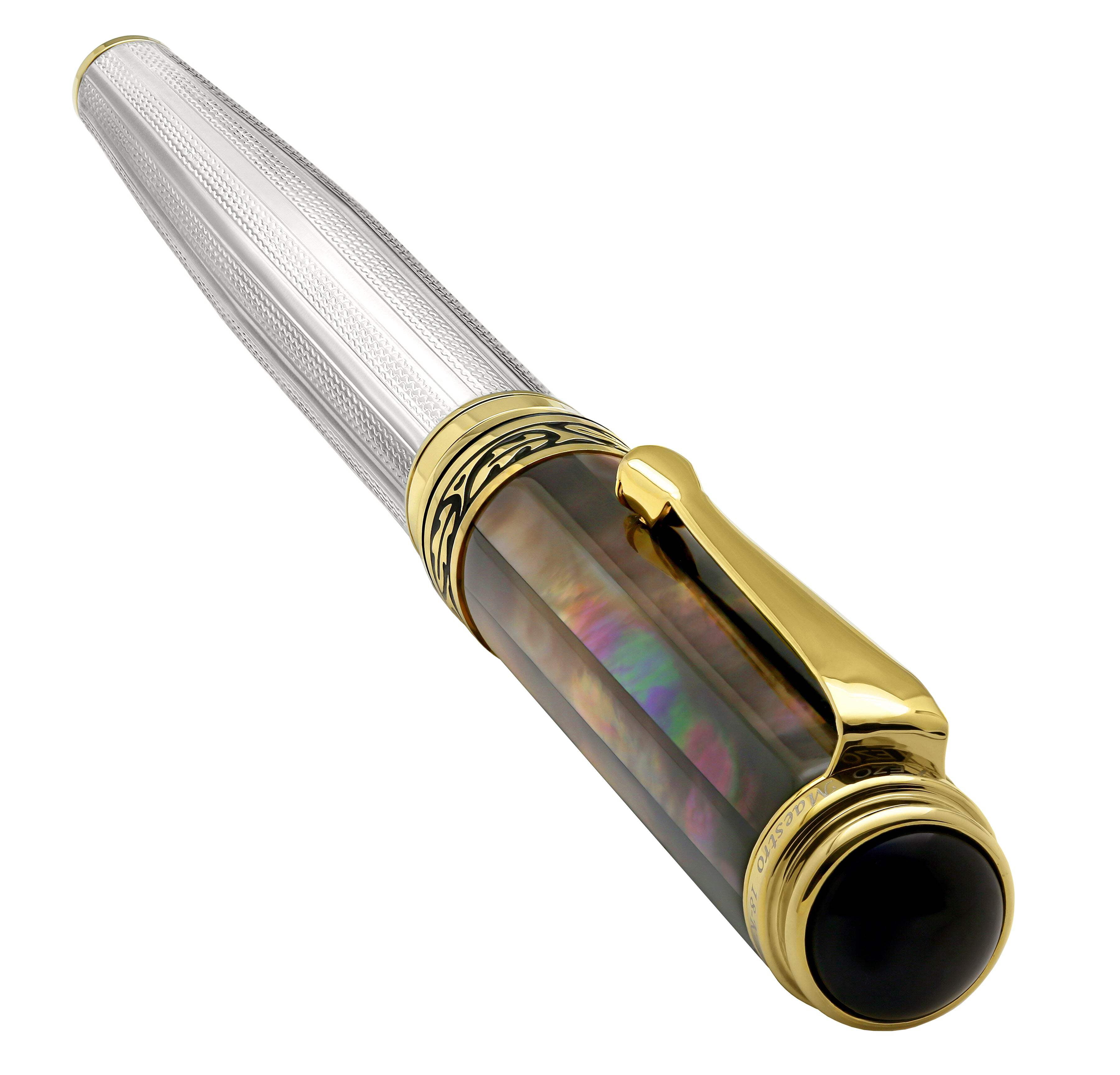 Xezo Xezo Maestro® 925 Sterling Silver Fountain Pen (Fine Nib) - Tahitian Black Mother of Pearl Cap