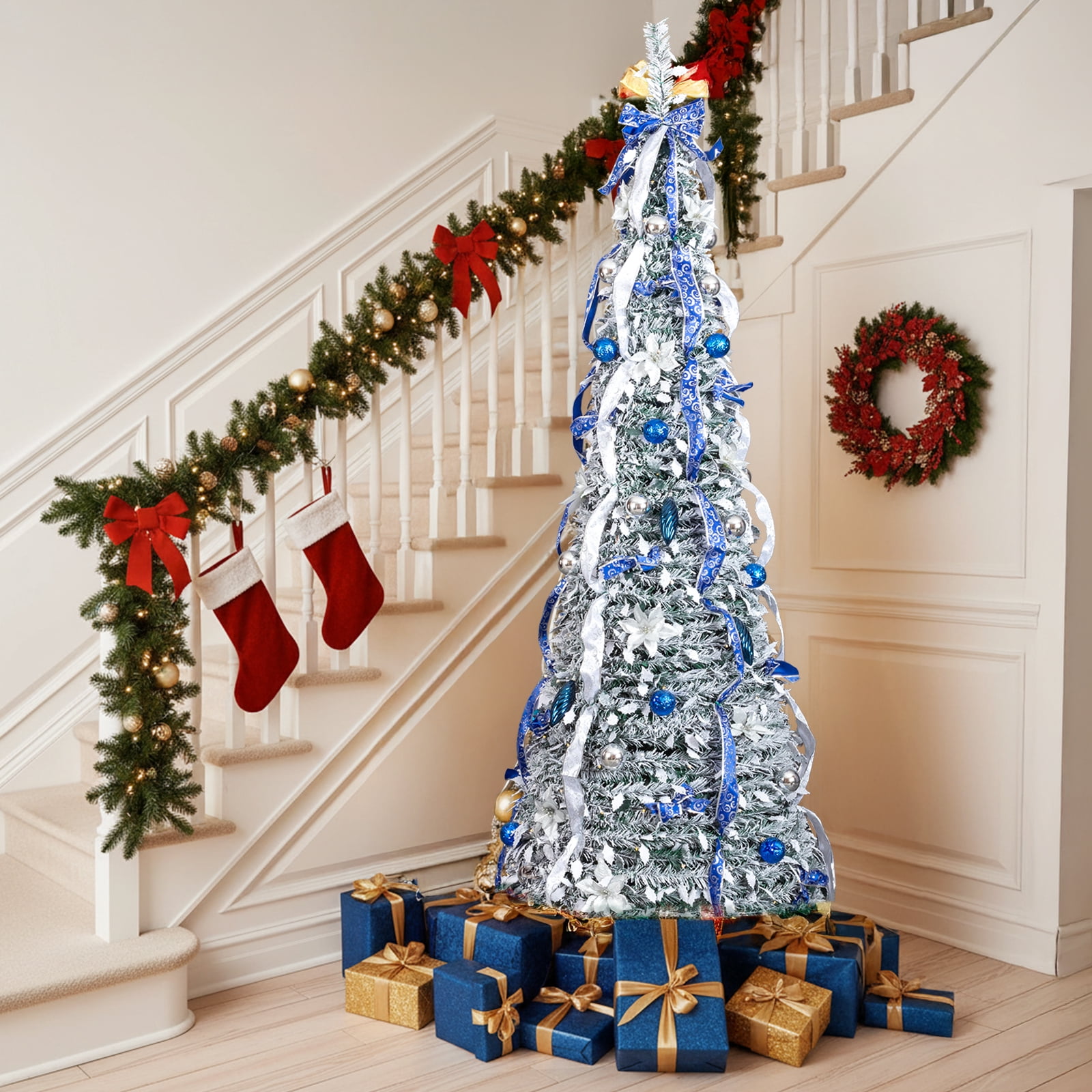 7ft Snow Flocked Pop-Up Christmas Tree with 200 LED Lights 8 Modes