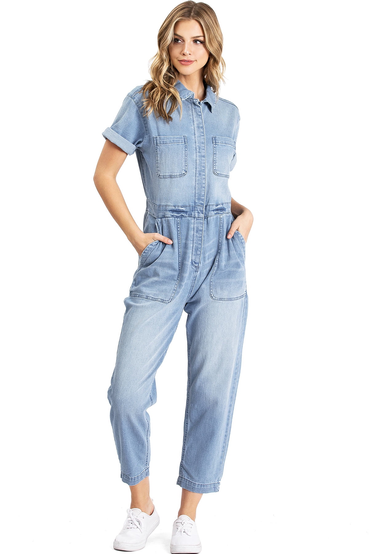 denim coverall romper