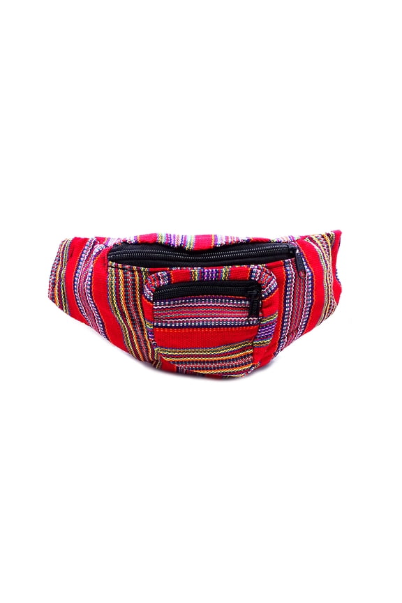Multicolored Woven Striped Pattern Lightweight Fanny Pack Waist Bag - Handmade Belt Pouch Boho Travel Accessories