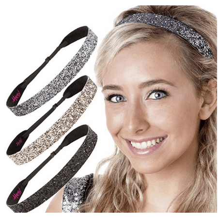 Hipsy Adjustable NO SLIP Sparkly Fashion Bling Glitter Headbands for Women Gift Pack (Wide Black/Rose Gold/Gunmetal (Best Headbands That Don T Slip)