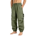 thumbnail image 2 of Men's Casual Straight Cargo Pants, Trousers, Joggers, Elastic Waist Drawstring Stretchy Lightweight Breathable Quick Dry, Multi-Pocket Relaxed Fit, Daily Gym Hiking Streetwear, 2 of 7