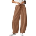 thumbnail image 4 of SAWOBUUN Wide Leg Pants for Womens Corduroy Baggy Barrel Pants High Waisted Drawstring Casual Pants with Pockets, 4 of 8