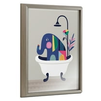 Kate and Laurel Blake Mid Century Modern Elephant in the Tub Framed Printed Glass Wall Art by Rachel Lee of My Dream Wall, 16x20 Gray, Animal Art for Wall