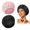 thumbnail image 1 of Gorro de ducha reutilizable Edoneery Waterproof para mujer rosa y negro, 1 of 6