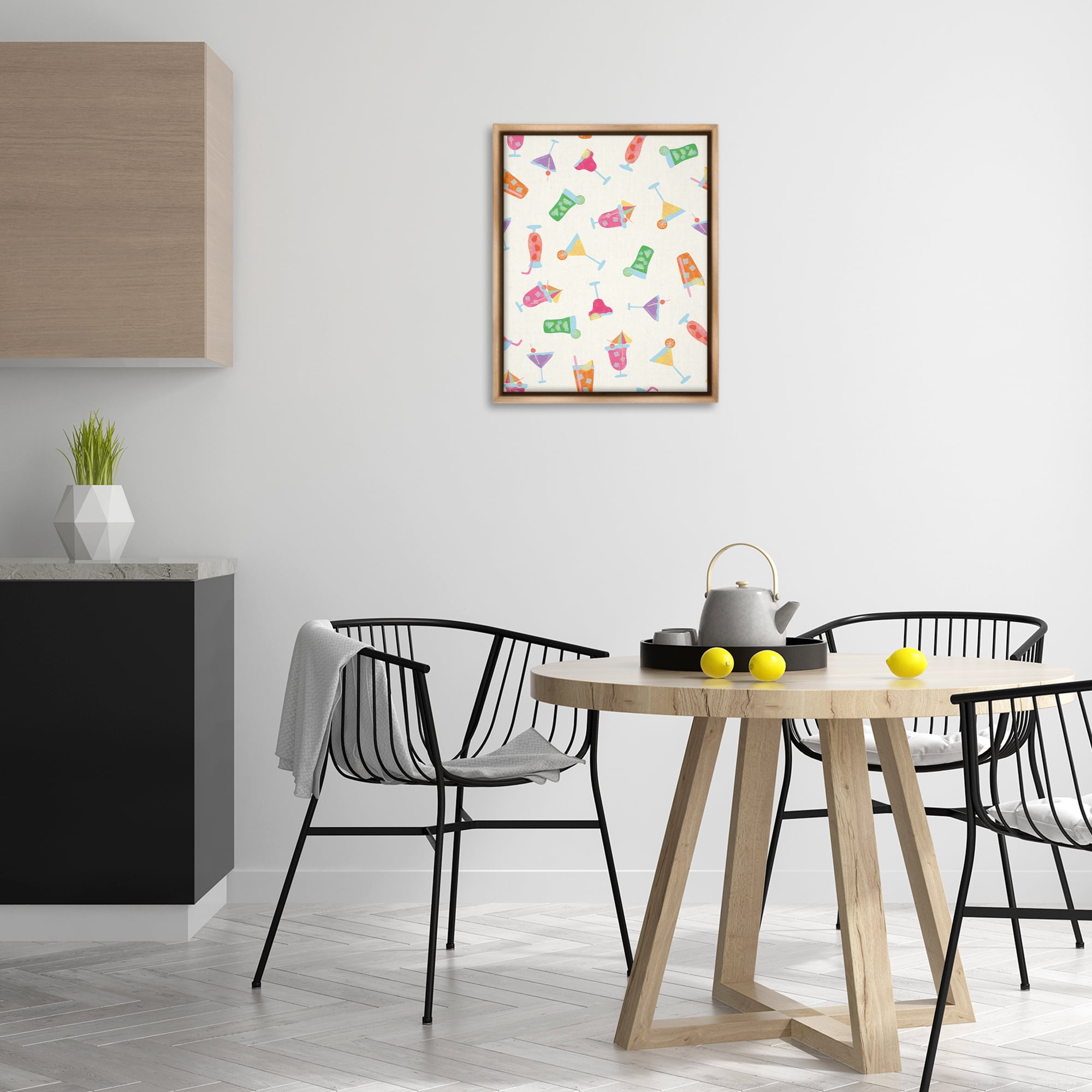 Stupell Industries Summertime Cocktails Patterns Food & Beverage Painting Brown Floater Framed Canvas Art Print Wall Art, 17 x 21