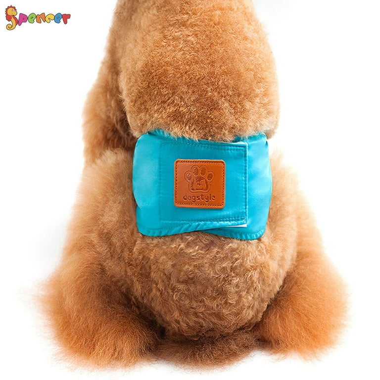 Spencer Reusable Belly Bands for Male Dogs - Washable Dog Diapers Male Puppy Nappies Wrap for Small Pets (M: Waist 12.5"-14.5",Cyan)