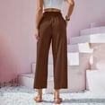 thumbnail image 5 of Palazzo Pants for Women 2026 Casual Cotton Linen Elastic High Waist Wide Straight Leg Flowy Cropped Pants with Pockets, 5 of 9