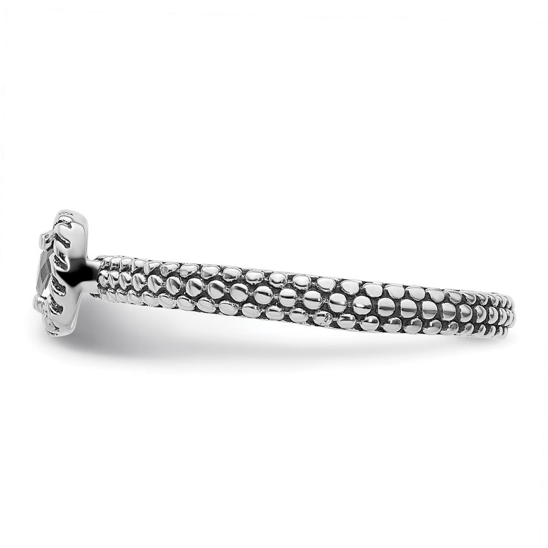 2.5mm 925 Sterling Silver Prong set Oxidized Stackable Checker-cut White Topaz Antiqued Ring Size 7 Stackable Ring for W