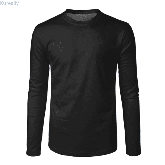 Kureaily Mens Casual Sports Fitness Outdoor Curved Hem Solid Color Round Neck T Shirt Long Sleeve Top Men's Loose T-Shirt