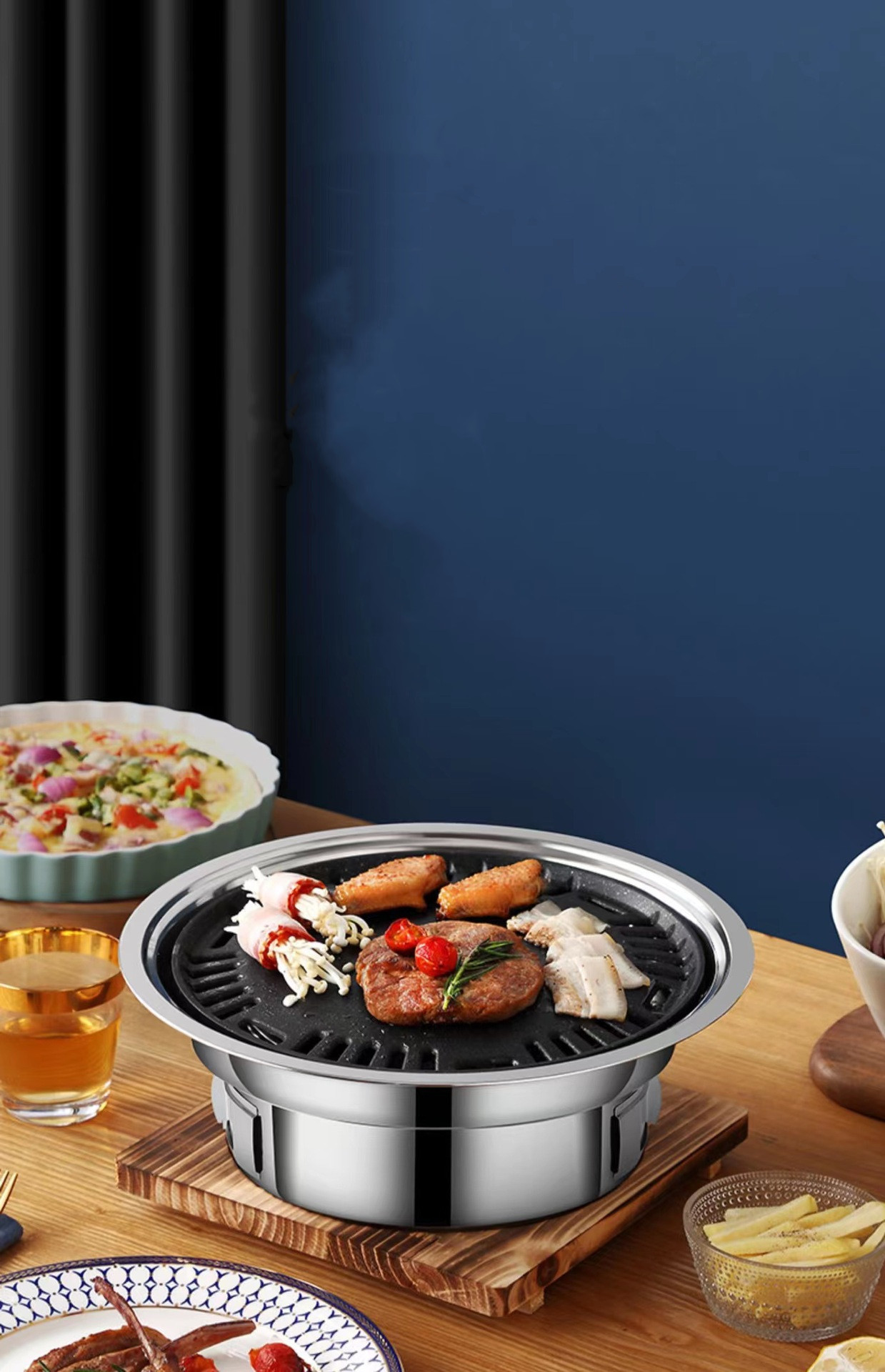 Stainless Steel Round BBQ Oven Portable Charcoal Oven Home Camping Potluck Available