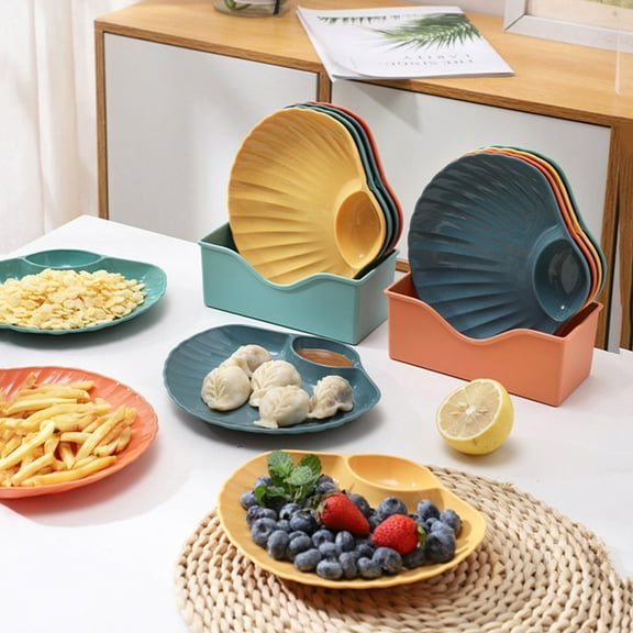 MLINS 4Pcs Sushi Dip Dish Plastic Fruit Plate Food Dip Plate Decorative Food Plate Shell Shape Plate