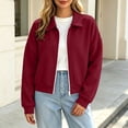thumbnail image 6 of XRoczxe Women's collared zip-up short jacket, long-sleeved loose-fitting casual sweatshirt style, simple and sophisticated autumn and winter outfit | Multiple colors available, 6 of 8