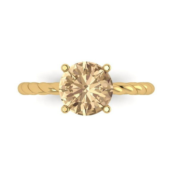 2 ct Round Cut Yellow Moissanite Solitaire Engagement Ring for Women in 14K Yellow Gold