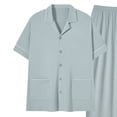 thumbnail image 5 of BLTIBY Men's Button Down Pajamas Set Soft Classic Lapel Sleepwear Short Sleeve Top & Pants Outfits with Pockets Army Green L, 5 of 5