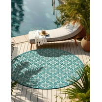 Unique Loom Outdoor Trellis Collection Area Rug - Tiles (3' 1" Round Teal/Ivory)