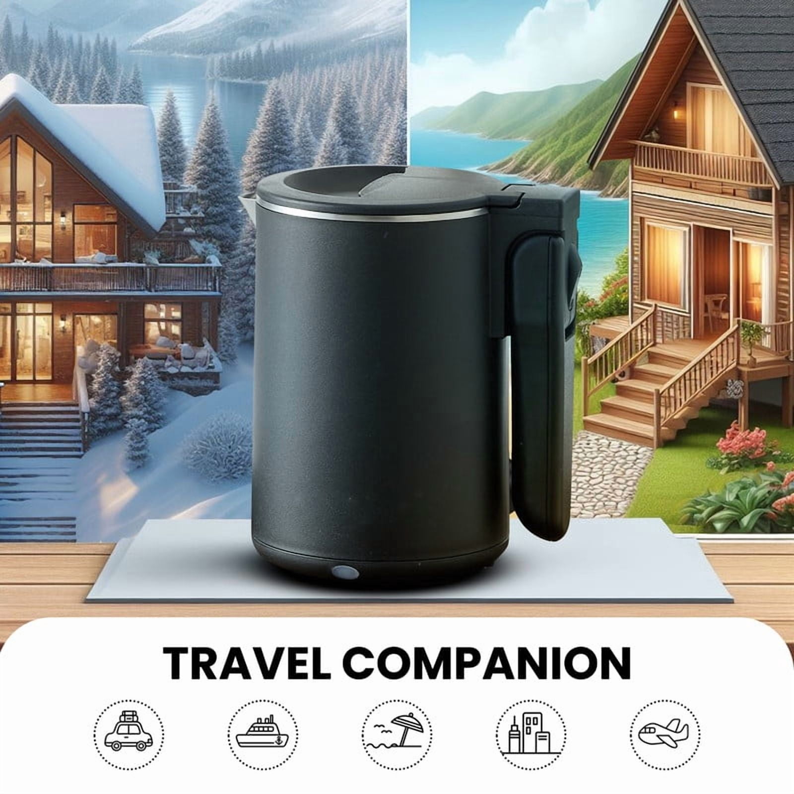 Elite Cuisine EKT157 Dual Voltage 110-220V US Plug, Travel Double Wall Cool-Touch, 0.65Qt. Electric Kettle