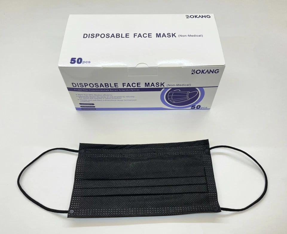 CIRCLE- 50 Pcs Black 3-Ply Disposable Face Mask Non-Medical Surgical Earloop Mouth Cover