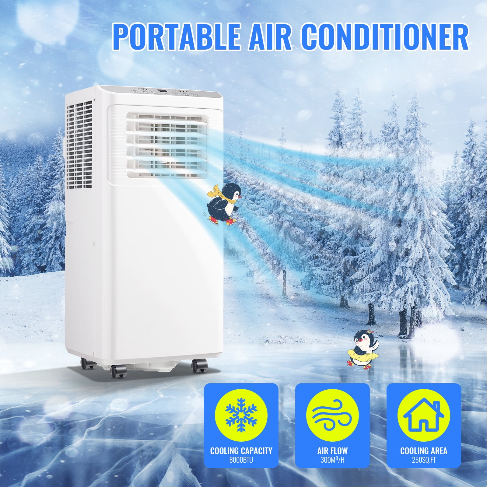 TACOOL Portable Air Conditioner 8000 BTU Portable Ac Unit up to 250 Sq, 3 IN 1 with Remote Control, All White, New