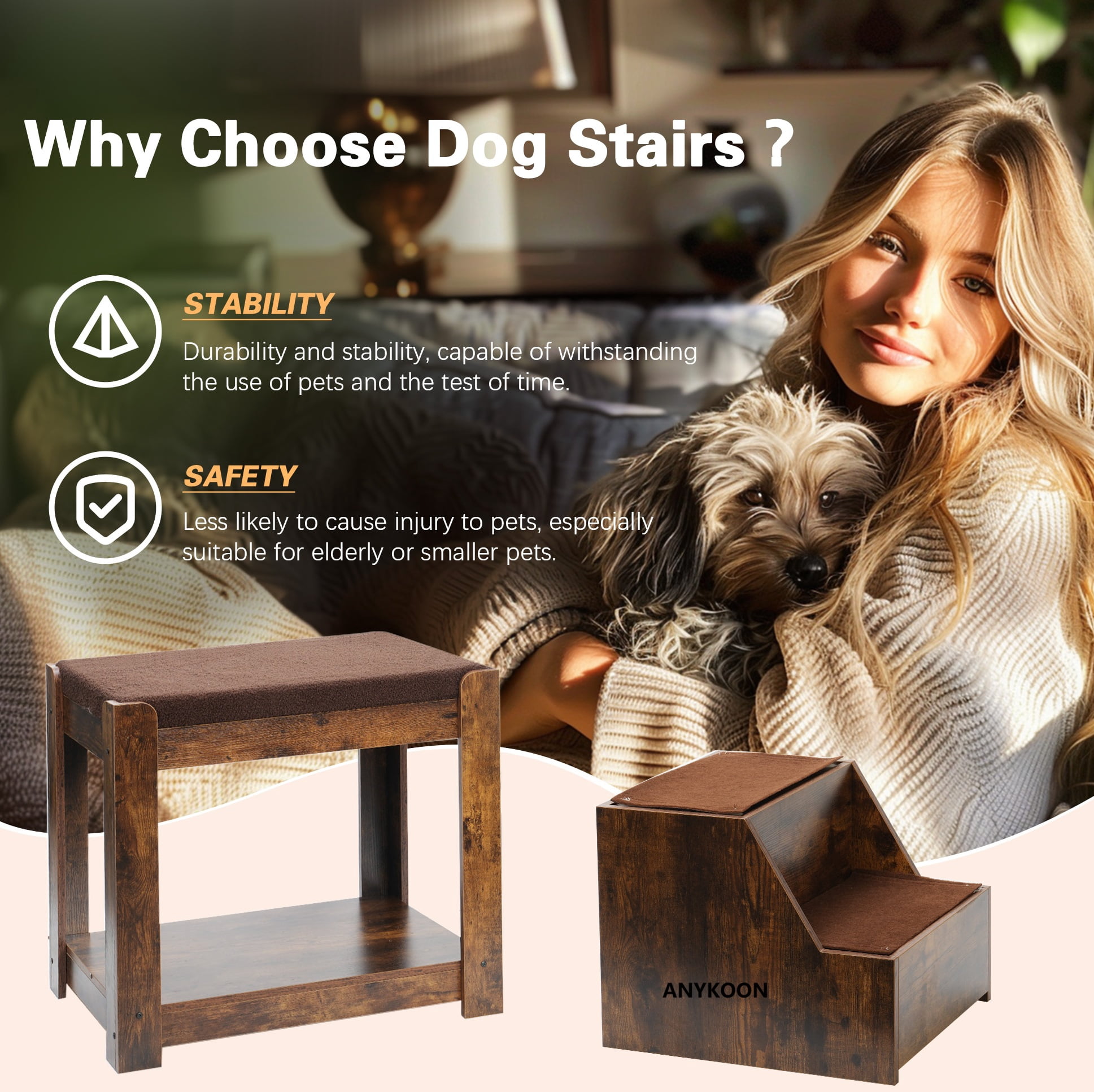 Anykoon Pet Bunk Bed with Removable Step  with Cushion and Cat Scratch Pad, Indoor Use Multi-Level Bed Window Perch Seat Platform for Dogs and Cats