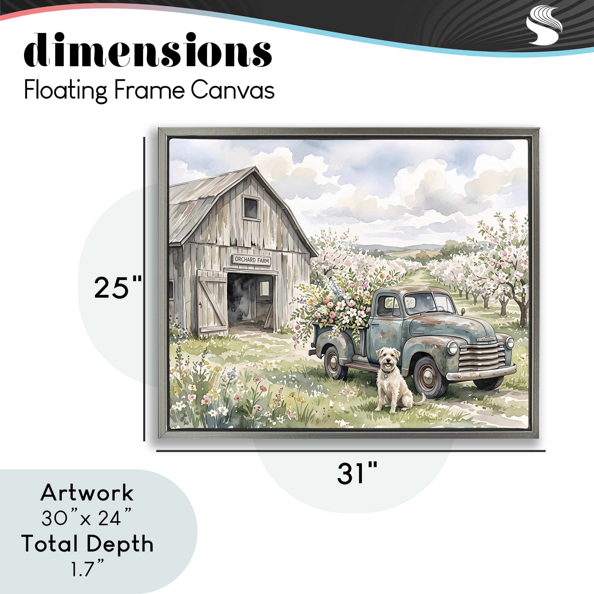 Stupell Industries Spring Orchard and Truck Gray Framed Floater Canvas Wall Art, design by Tabz Jones
