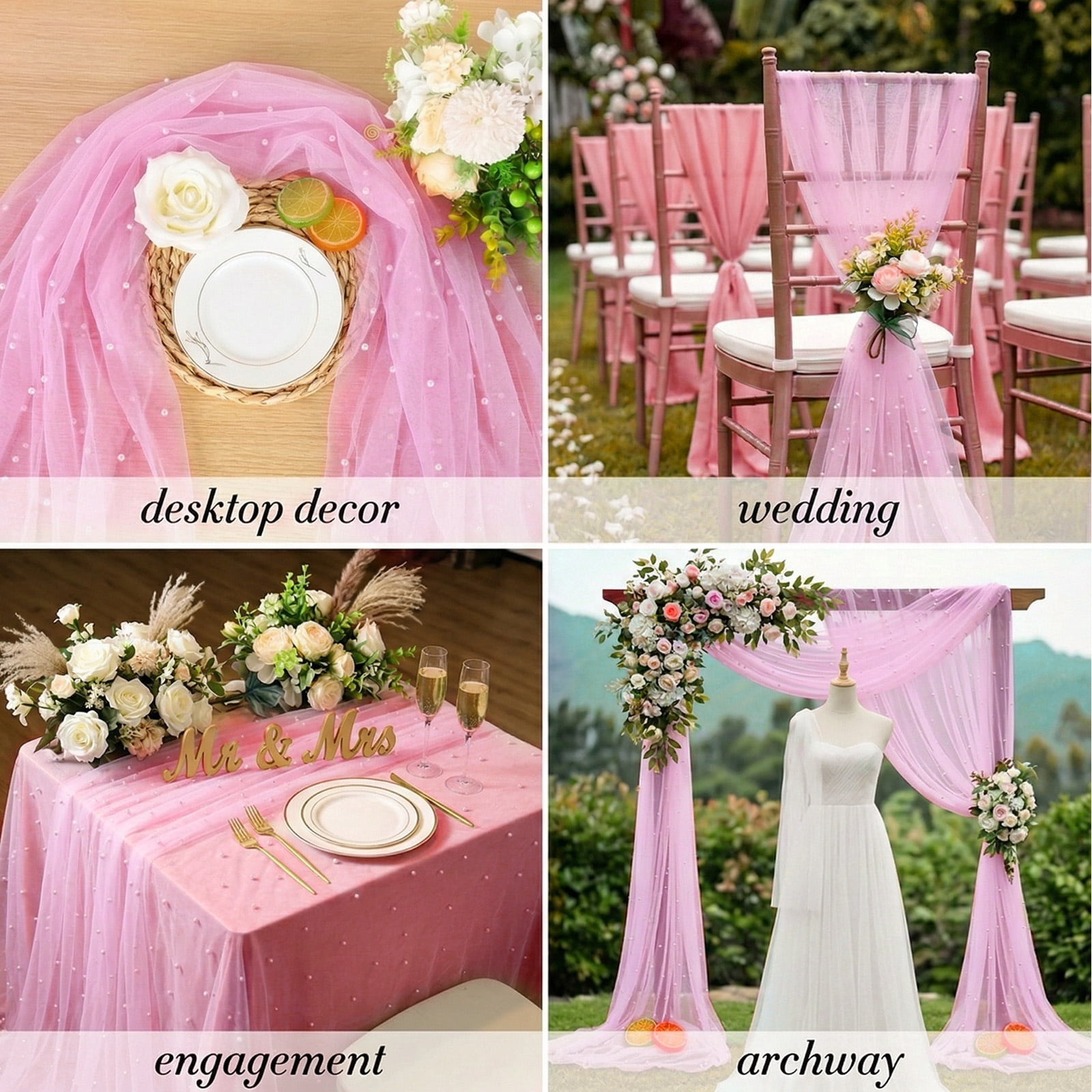 3PCS Pearl Gauze Table Runner 10FT Sheer Tablecloth Elegant Dining Table Decor for Home Party Holiday Wedding,33 x 124 Inches