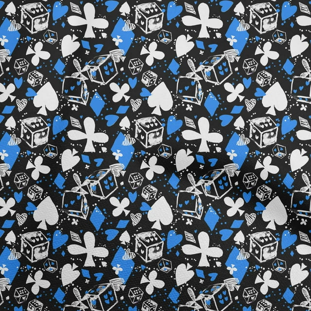 oneOone Velvet Medium Blue Fabric Poker Card Sewing Material Print Fabric By The Yard 58 Inch Wide