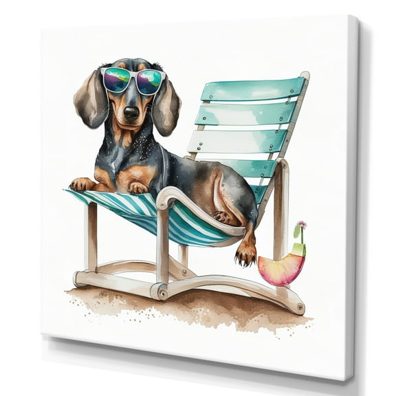 Designart Dog Laying On Chair At The Beach I Canvas Wall Art