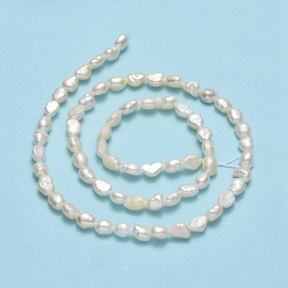 3 Strand Natural Cultured Freshwater Pearl Beads Strands Keshi Pearl Beads Two Sides Polished Linen 5~6x4~4.5x3mm Hole: 0.6mm