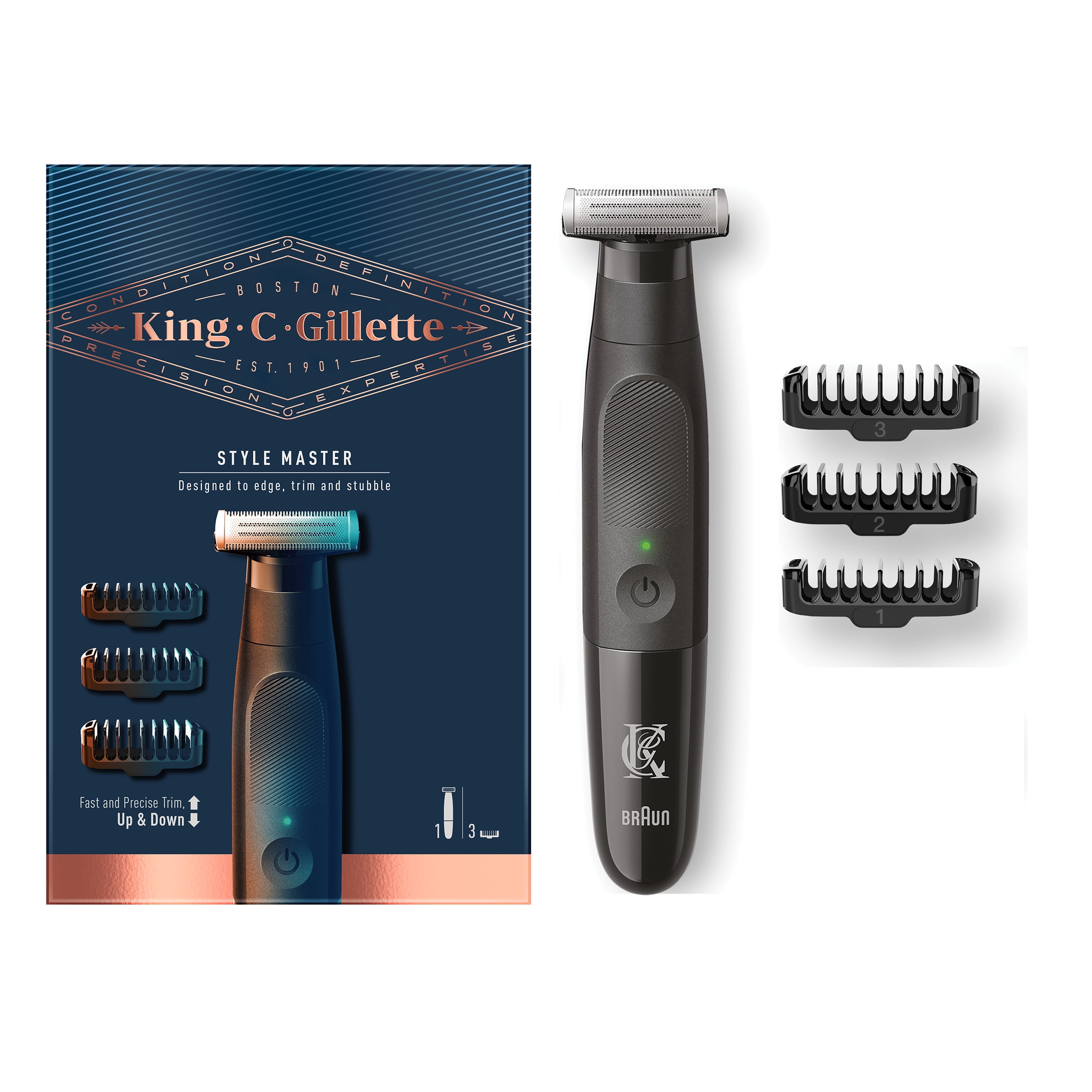 King C. Gillette Men's All-In-One Styler Cordless Electric Stubble Trimmer with 4D Blade