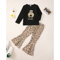 thumbnail image 2 of 3T Baby Girls Clothes 4T Girls 2PCS Fall Winter Outfits Set Letter Print Round Neck Toddler Girls Long Sleeve Top Bell-bottomed Pants Set Black, 2 of 7