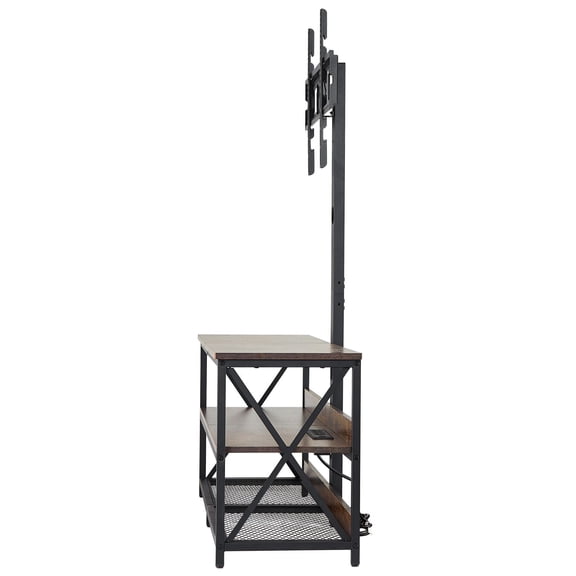 48" TV Stand with Mount for up to 75 in TVs, Entertainment Center with Power Outlet, Height Adjustable TV Console with Mount with 3 Tiers Open Storage Cabinets for Bedroom, Living Room, Browm