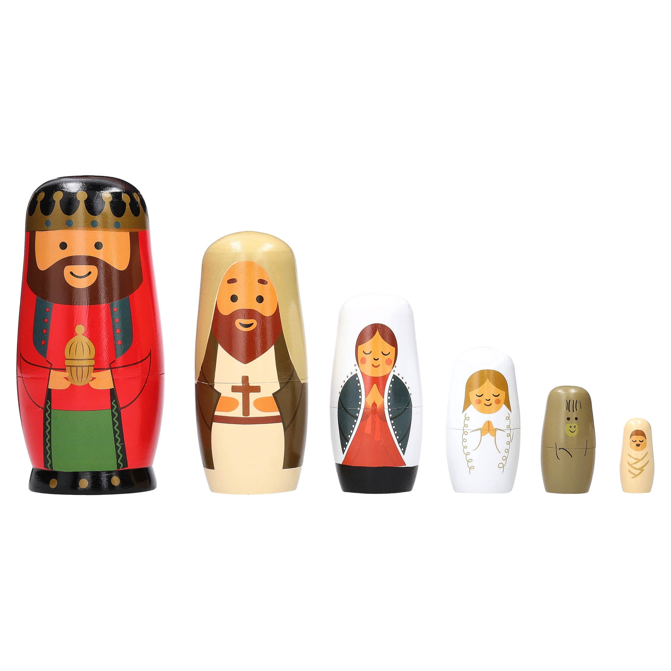 Wood Nested Nativity Christmas Decoration, Multicolor, 6 Pieces, 6.3", by Holiday Time