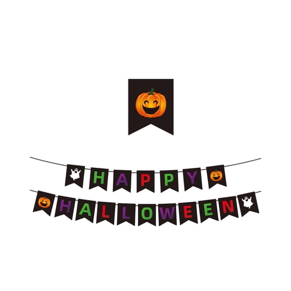 Halloween Pennant Garland, Happy Halloween Spooky Paper Banner with Pumpkin & Ghost Graphics for Home Wall Window Mantel Indoor‑Outdoor Theme Party Supplies