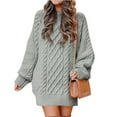 thumbnail image 6 of Women's Round Neck Long Sleeve Twisted Knitted Mid-length Dress Sweater, 6 of 10
