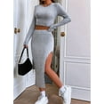 thumbnail image 6 of Casual Women'S Maxi Dress Long Sleeves Women'S Skirt Set Women'S Solid Color Casual Slim Fit Small Round Light Grey L, 6 of 8