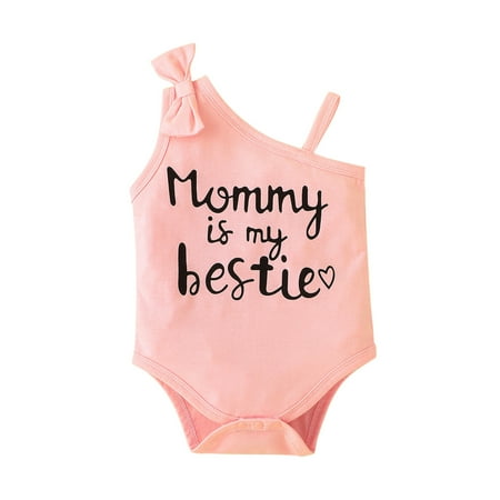 

TUOBARR Toddler Kids Baby Girls Fashion Cute Sleeveless Suspender Bow Letter Print Romper Jumpsuit Pink (3-24Months)