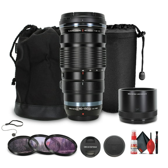 Olympus M.Zuiko Digital ED 40-150mm f/2.8 Pro Lens (V315050BU000) Bundle Including: 3-Piece Filter Kit, Lens Case, Lens Pouch, Lens Hood, Lens Caps, Cap Keeper, Cleaning Kit
