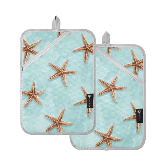 Starfishes on Water Potholders Heat Resistant Pot Holder Set of 2 Oven Hot Pads with Pocket