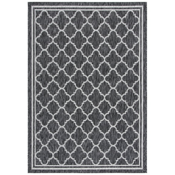 SAFAVIEH Courtyard Claudia Geometric Indoor/Outdoor Area Rug, Black Charcoal, 4' x 5'7"