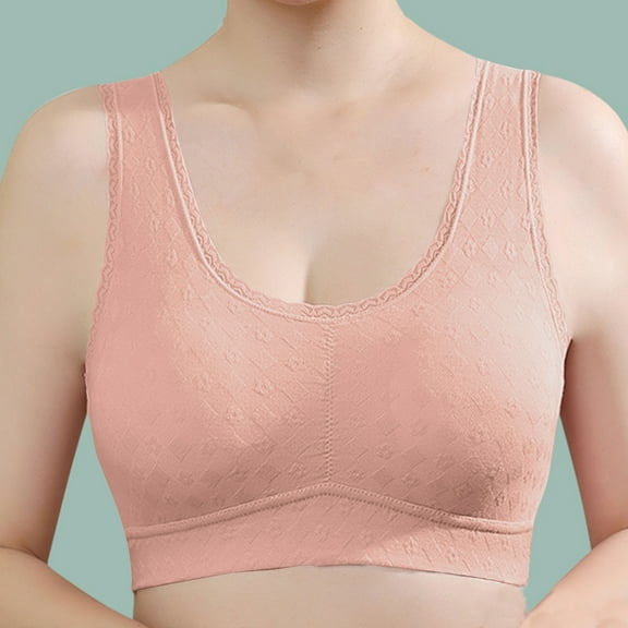 Riecok Womens Bra Wirefree Push Up Ladies Traceless Comfortable No Steel Ring Breathable Gathering Bra Woman Underwear Daily Bralette Breathable Wide Strap Basic Bra 4XL Orange