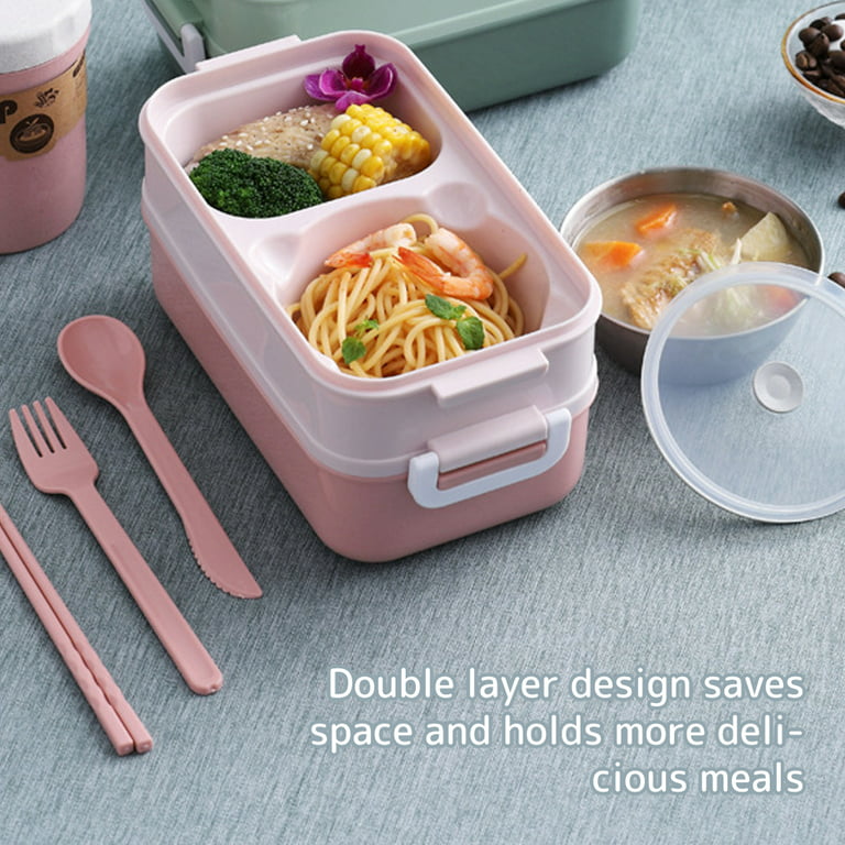 Lunch Box, 2-layer Bento Box Cutlery Set, Lunch Boxes For Kids Adults Work  School,850ml Hy