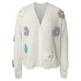 thumbnail image 6 of adviicd Women's Ribbed Knit Cardigans Embroidery Aesthetic Pretty Flowers Applique Button Up Open Front Knit Sweater Coat (White, L), 6 of 8