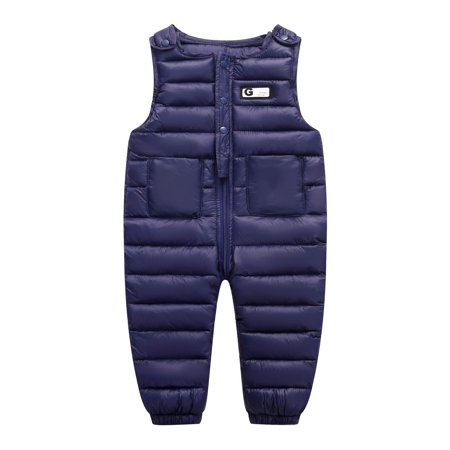 BLTIBY Baby Toddler Boys Girls Snow Bib Overalls Fall Winter Warm Pants Thicken Skiing Bibs Sleeveless Puffer One Piece with Pockets Navy 5-6Years