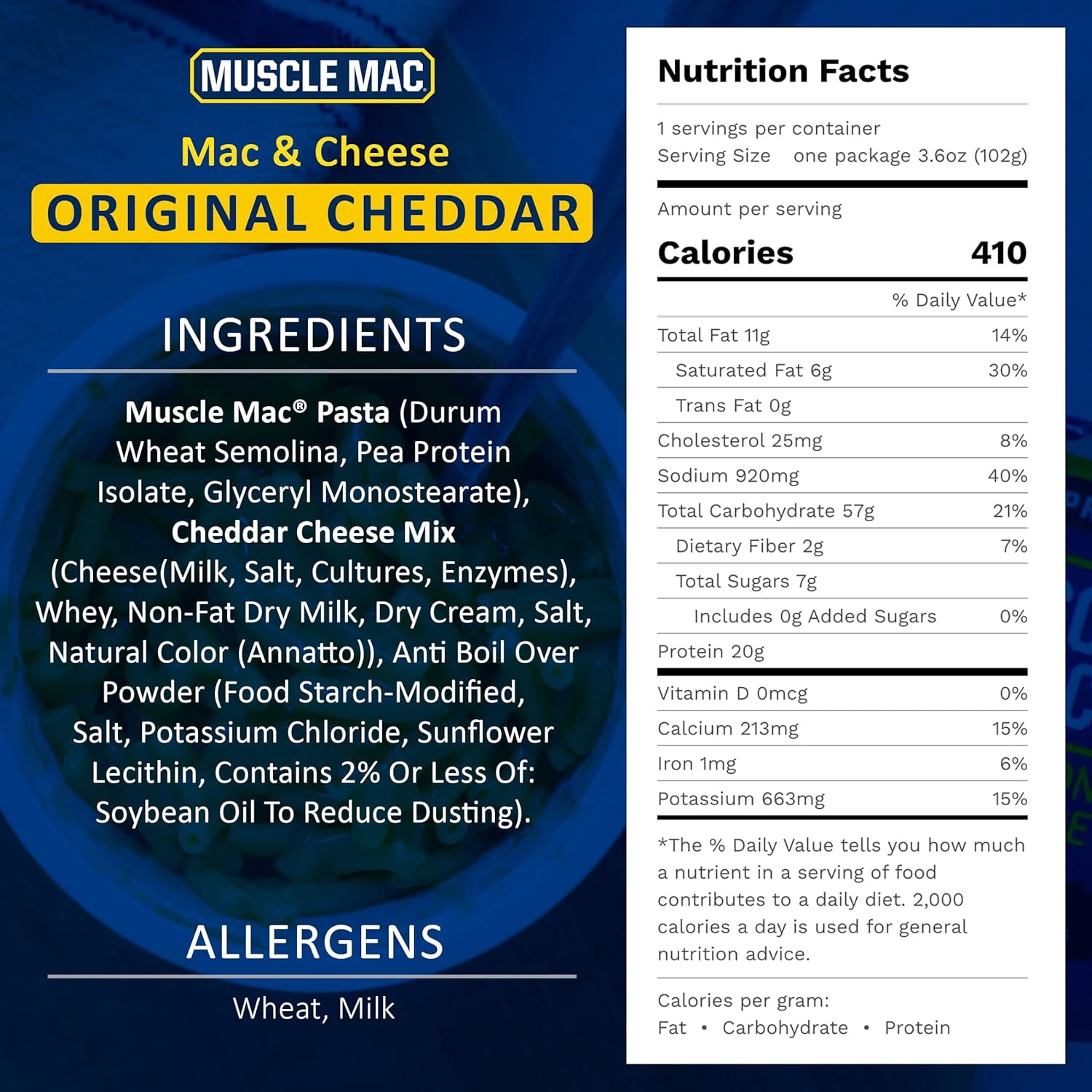 (5 pack) Muscle Mac Microwavable Macaroni & Cheese Cups Cheddar Cheese 3.6oz- 20g Protein per Serving