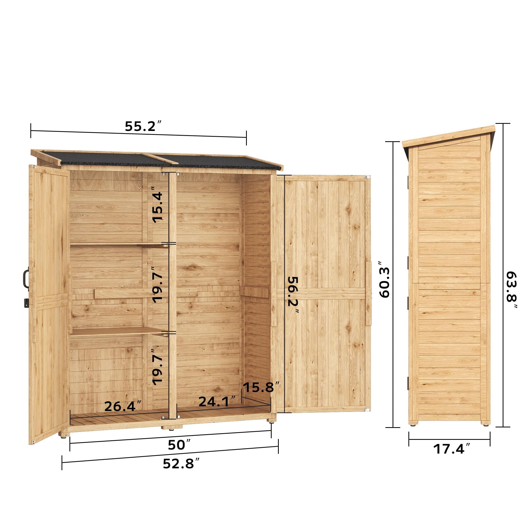 Asofer Wood Vertical Shed with Floor, Outdoor Storage Cabinet with Waterproof Roof, Garden Shed with 2 Removable Shelves