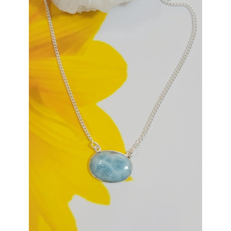 Real Larimar Necklace Solid 925 Sterling Silver AAA Grade