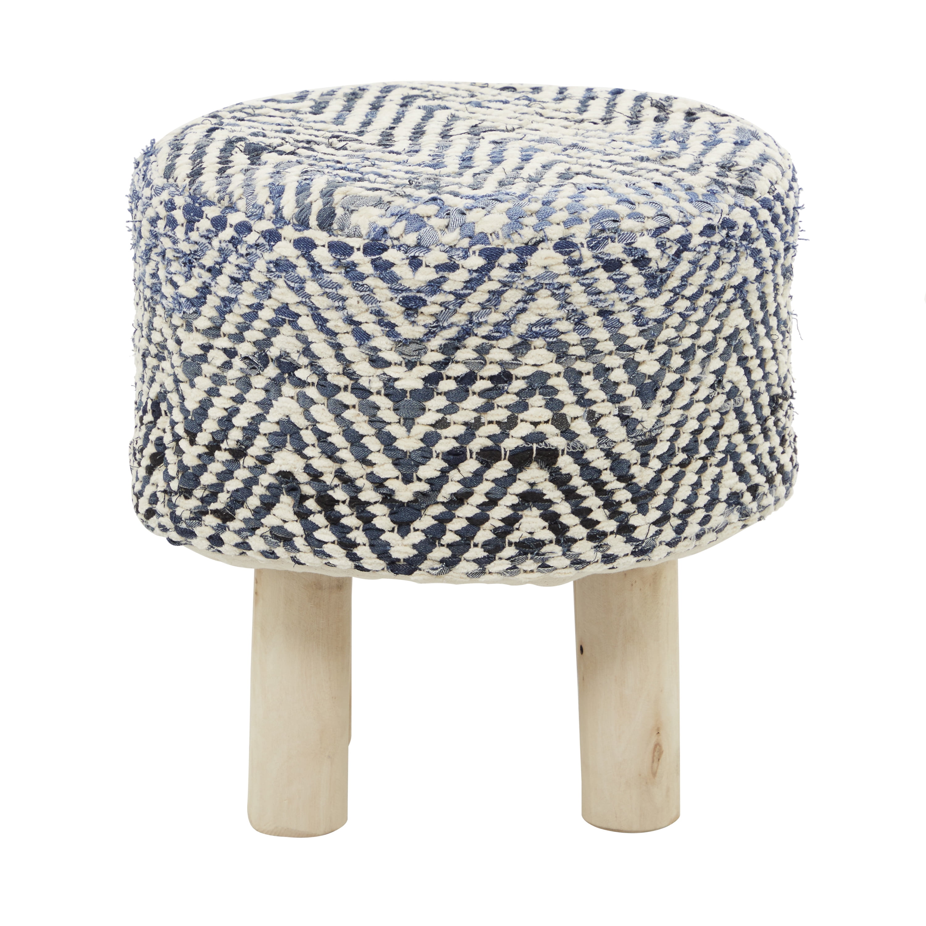 DecMode Cotton Chevron Stool with Wood Legs, Blue