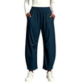 thumbnail image 2 of QATAINLAV Ladies Quick Dry Barrel Pants Casual Elastic Waisted Wide Leg Sweatpants Baggy Athletic Palazzo Trousers with Pockets Dark Blue S, 2 of 8