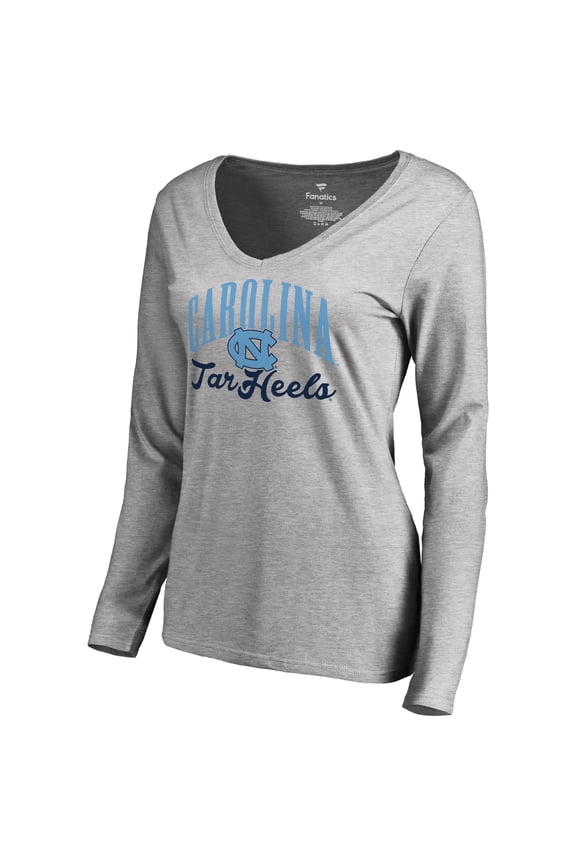 Women's Ash North Carolina Tar Heels Victory Script Long Sleeve T-Shirt